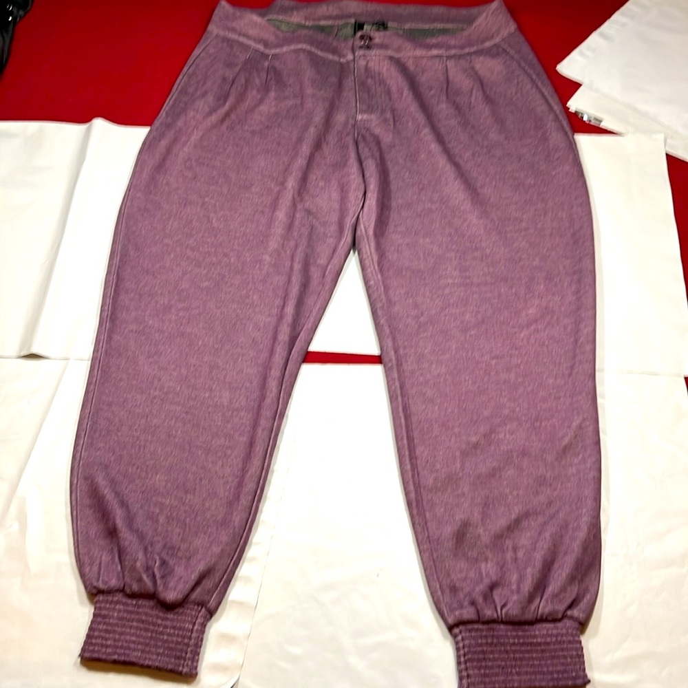 G by Giuliana PURPLE Knit pleated Jogger pants zip button back pockets women 14